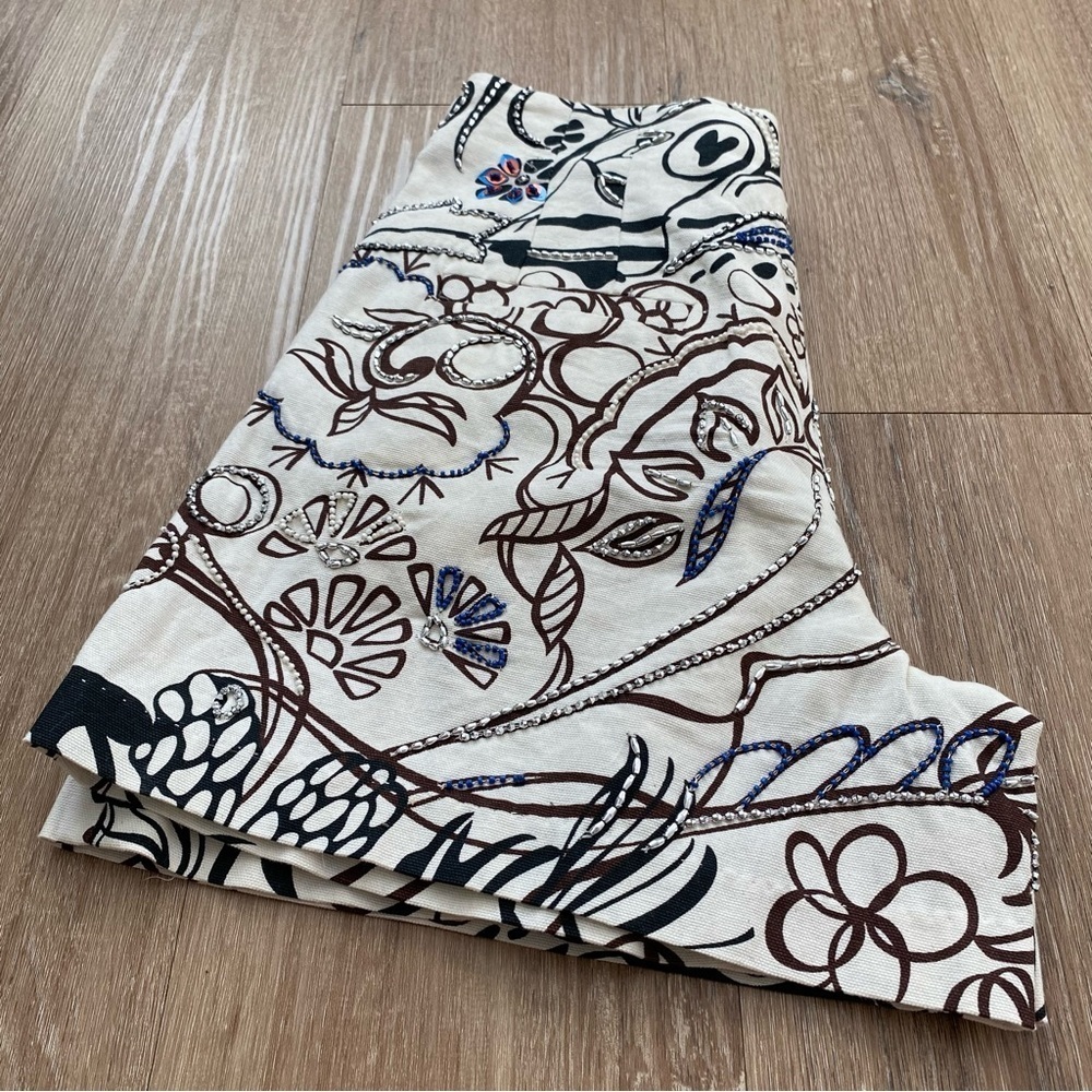 Zara High Waist 28 Ecru Print 100% Cotton Jewel Embroidered Shorts Small - Picture 16 of 16